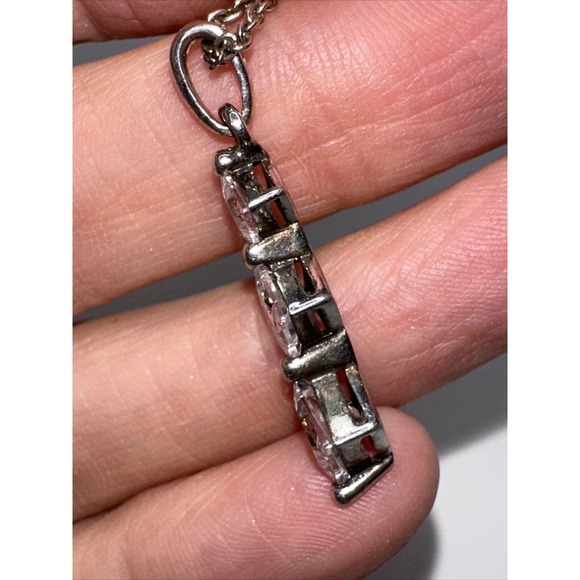 Sterling Silver Necklace Pendant CZ Three Square Faceted Drop 18-21" - Picture 11 of 12